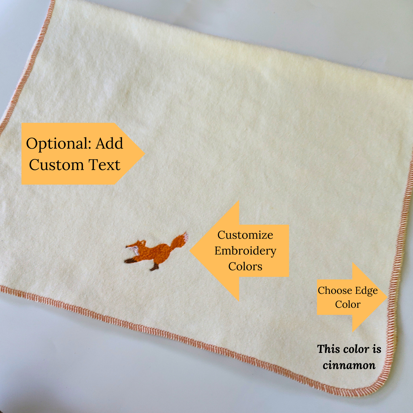 Quick-dry Hemp Dish Towel - Fox - Personalized Embroidery - Organic Hemp Cotton - Super Absorbent - Tea Towel - 15x25 inches