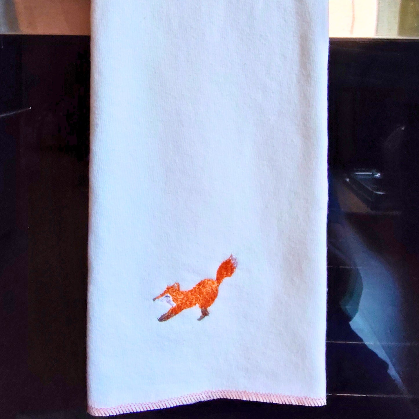 Quick-dry Hemp Dish Towel - Fox - Personalized Embroidery - Organic Hemp Cotton - Super Absorbent - Tea Towel - 15x25 inches