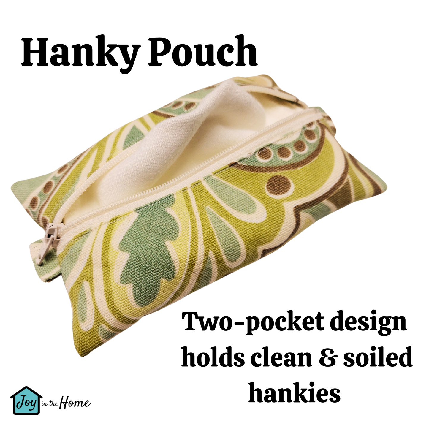 Travel Hanky Pouch, Green and brown swirl zipper pouch, Keep clean and dirty separate , Optional organic cotton or bamboo hankies, embroidery option