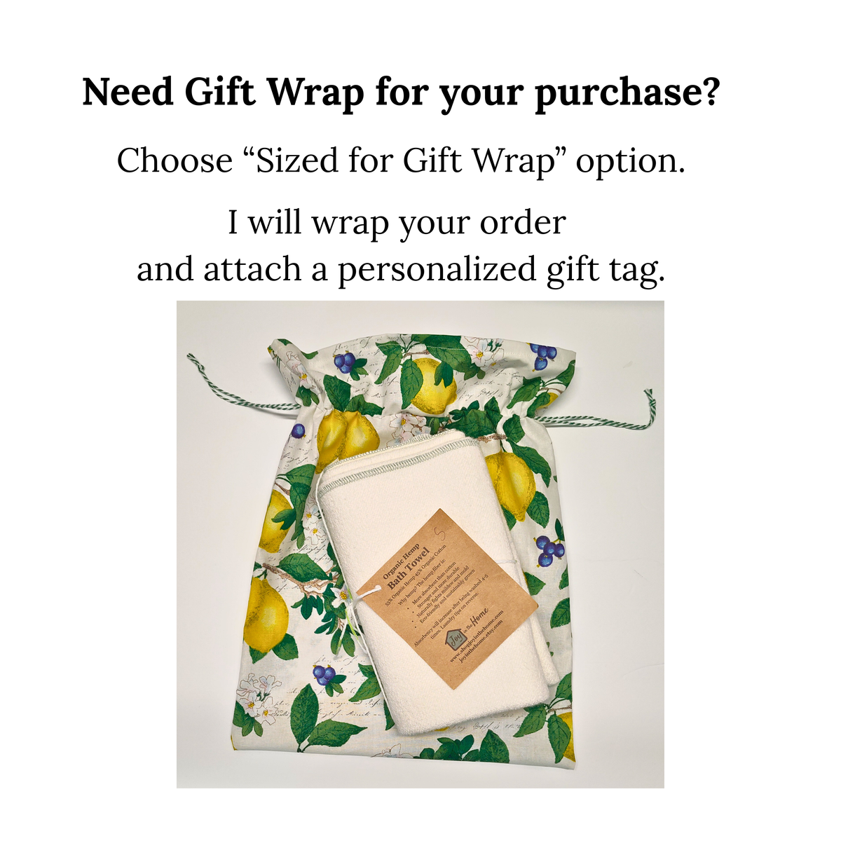 Cotton Gift Bag - Lemons and Bluberries