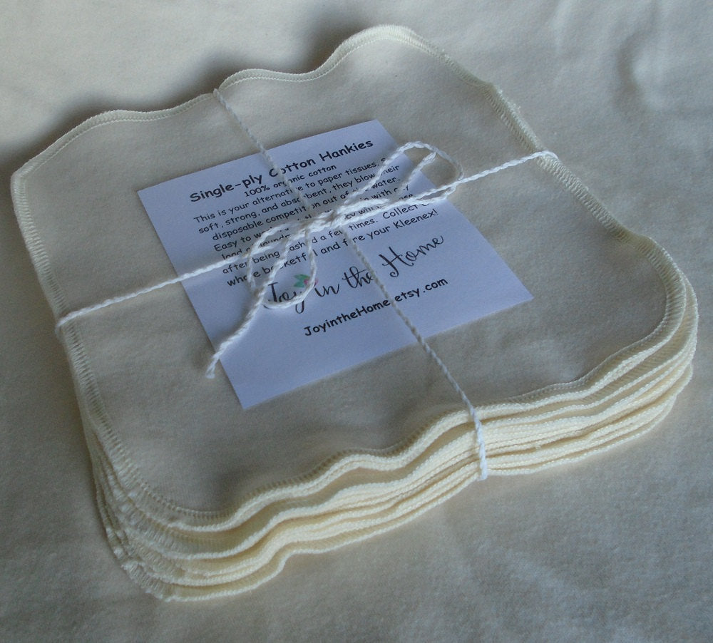 Thin, soft organic cotton hankies, natural color, Soft T-shirt fabric, Super soft absorbent non wrinkle handkerchiefs, Embroidery extra