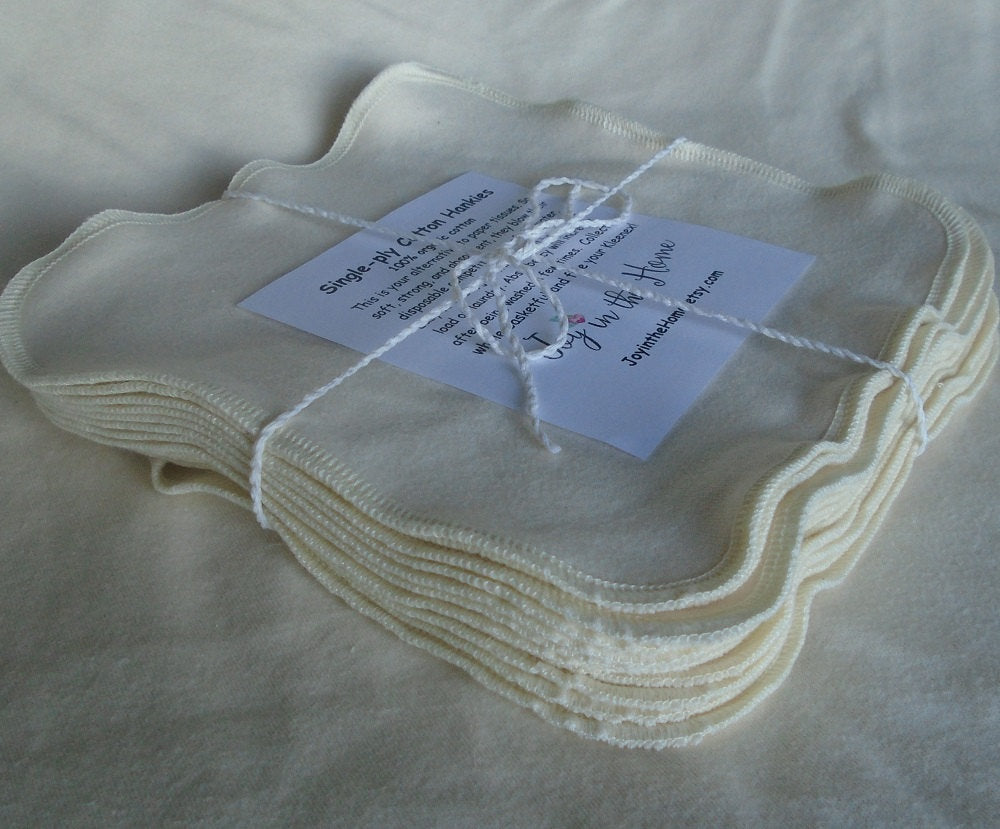 Thin, soft organic cotton hankies, natural color, Soft T-shirt fabric, Super soft absorbent non wrinkle handkerchiefs, Embroidery extra