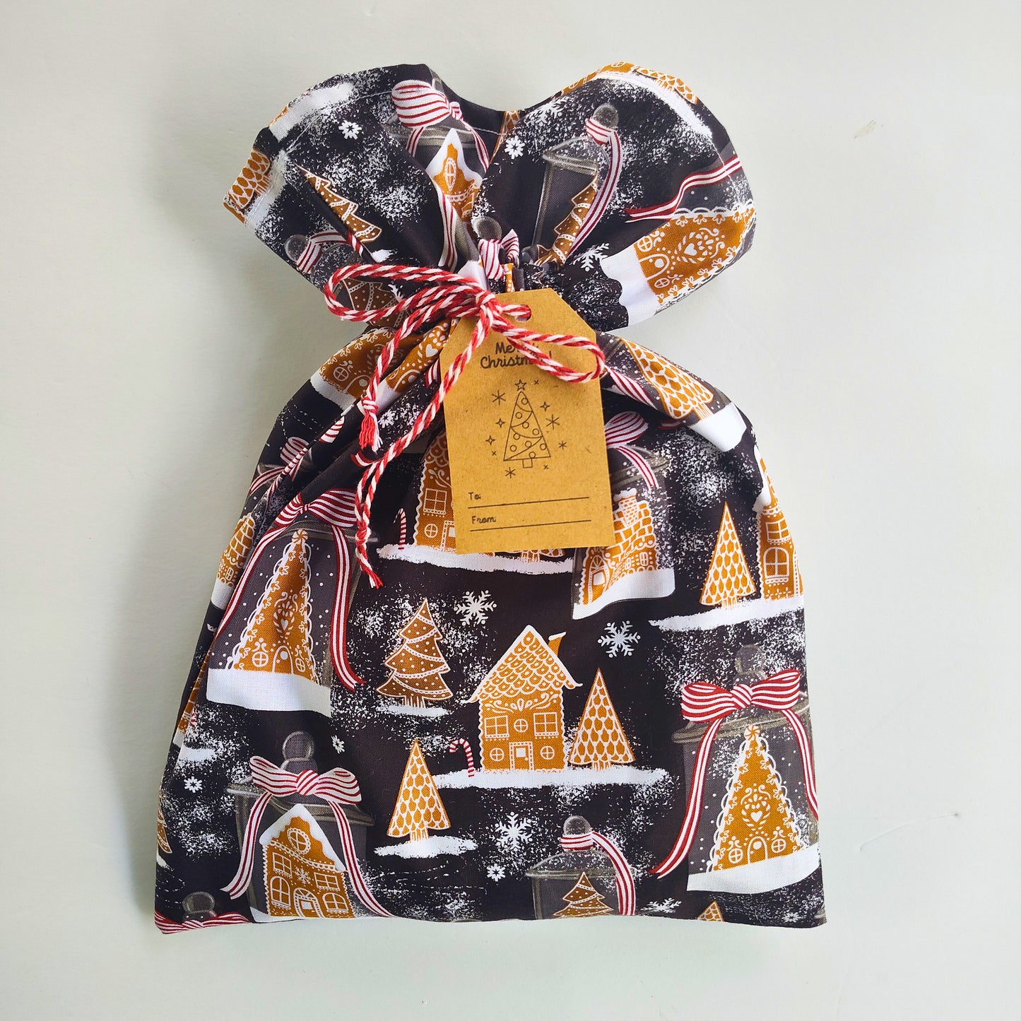 Cotton Gift Bag - GIngerbread Houses