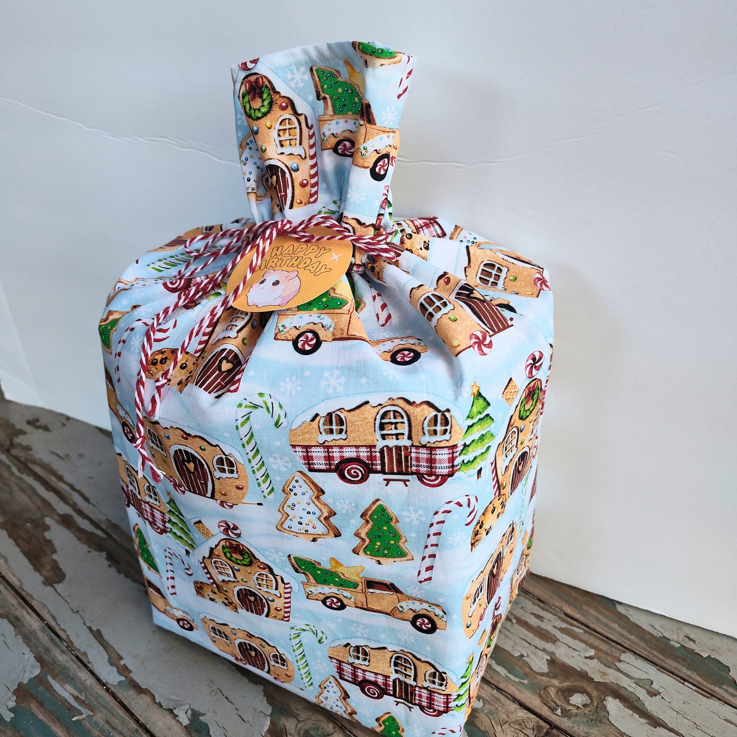 Cotton Gift Bag - GIngerbread Trucks