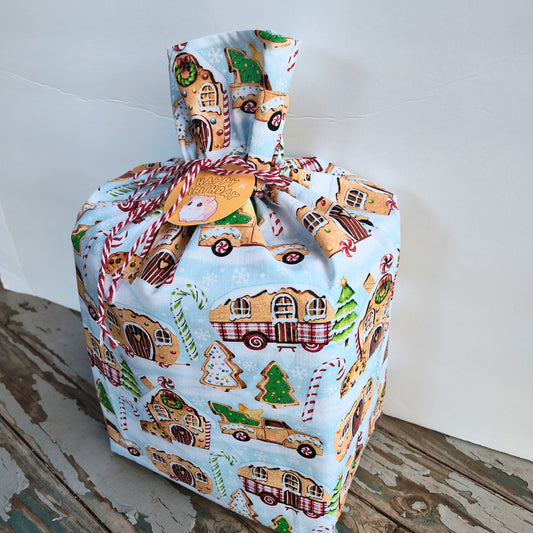 Cotton Gift Bag - GIngerbread Trucks