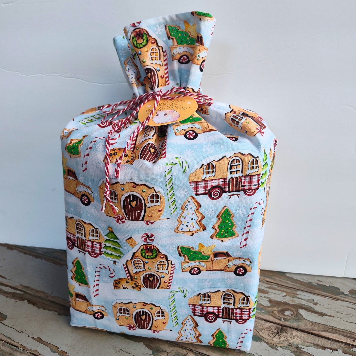 Cotton Gift Bag - GIngerbread Trucks
