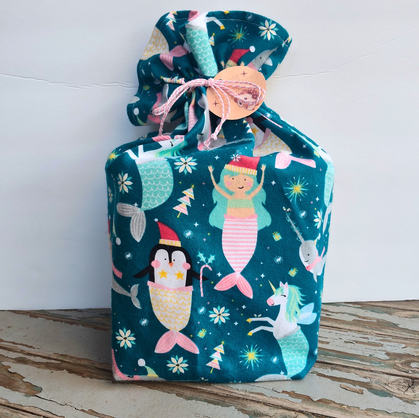 Cotton Gift Bag - Christmas Mermaids and Unicorns