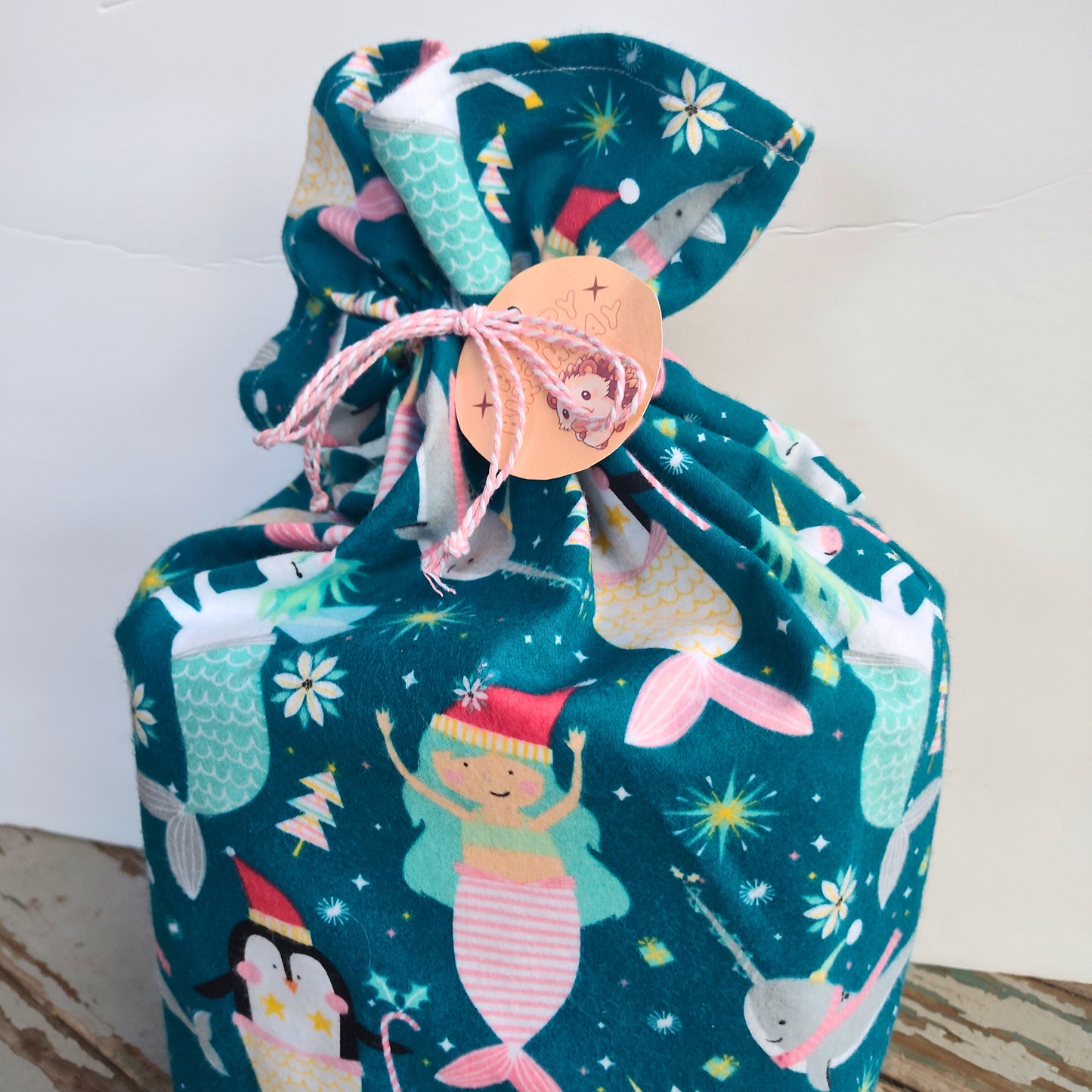Cotton Gift Bag - Christmas Mermaids and Unicorns