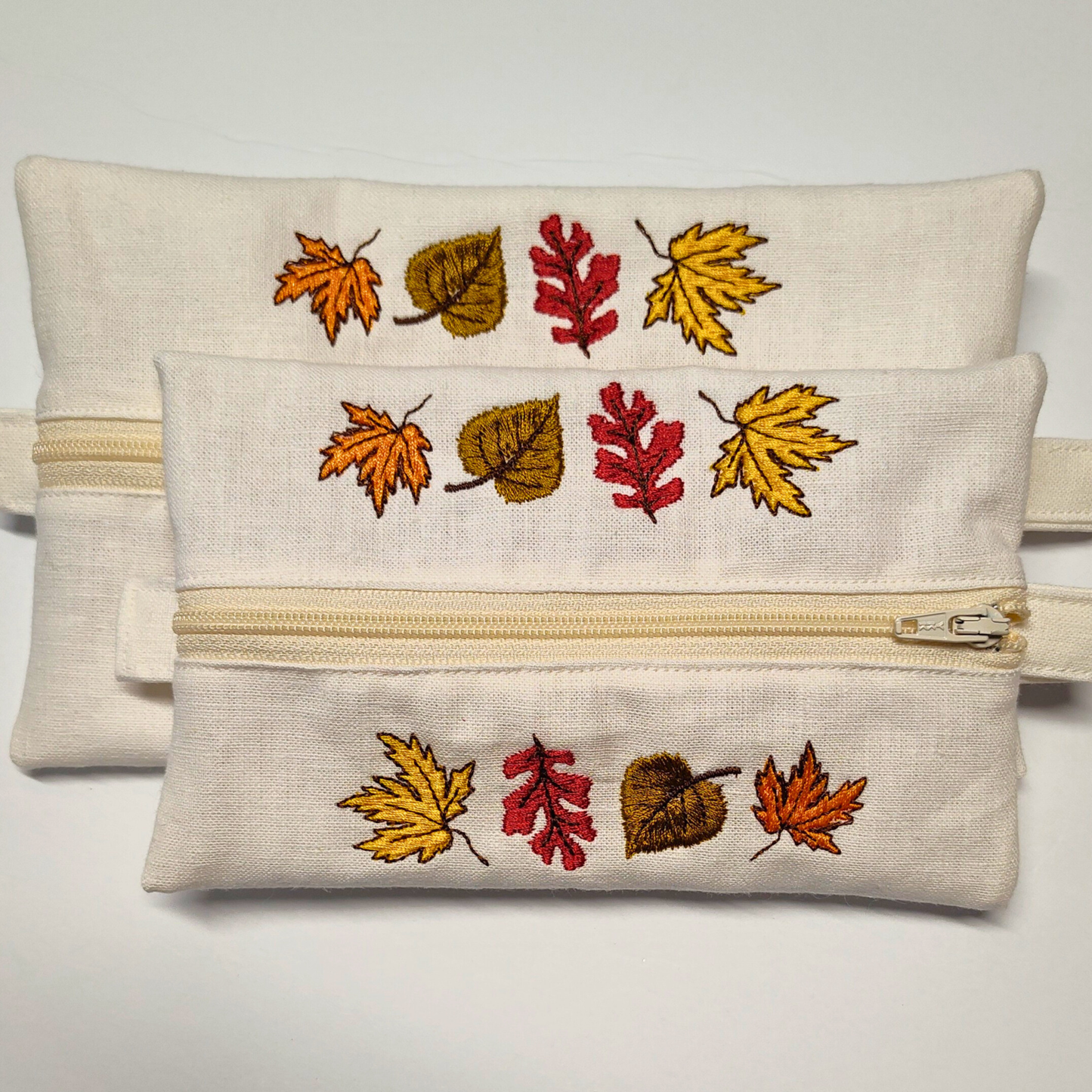 Fall Leaves and Hemp Travel Hanky Pouch with Optional Hankies