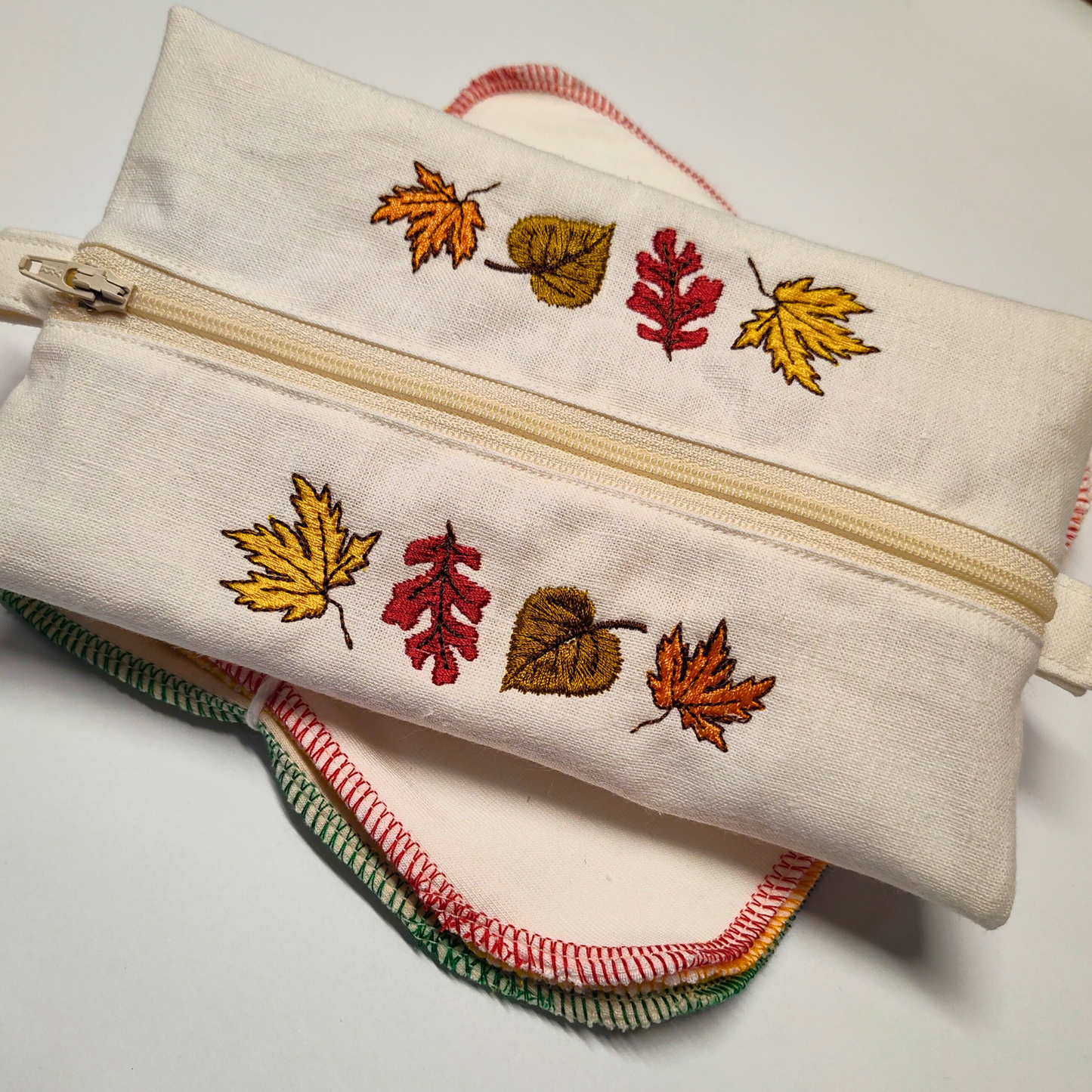 Fall Leaves and Hemp Travel Hanky Pouch with Optional Hankies