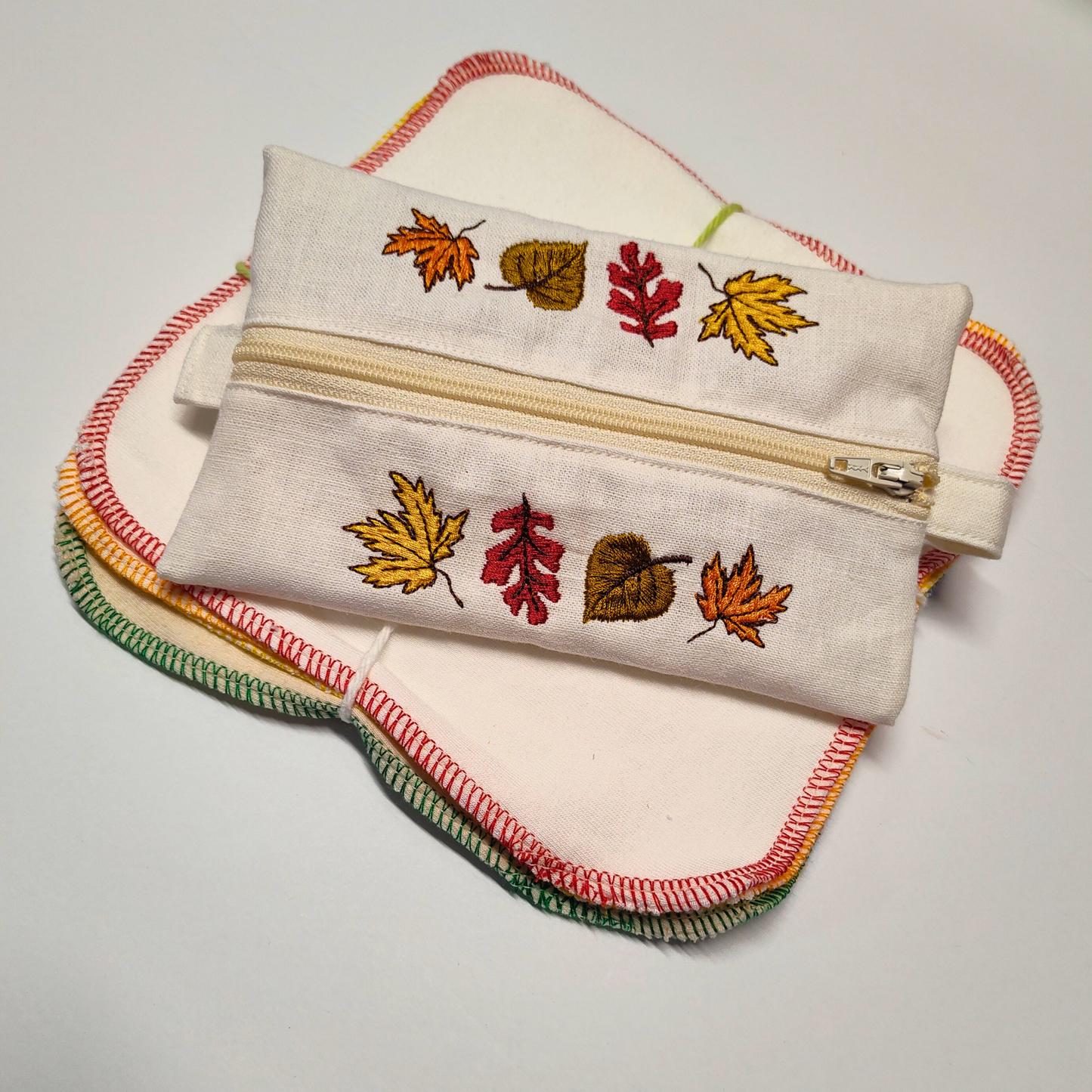 Fall Leaves and Hemp Travel Hanky Pouch with Optional Hankies