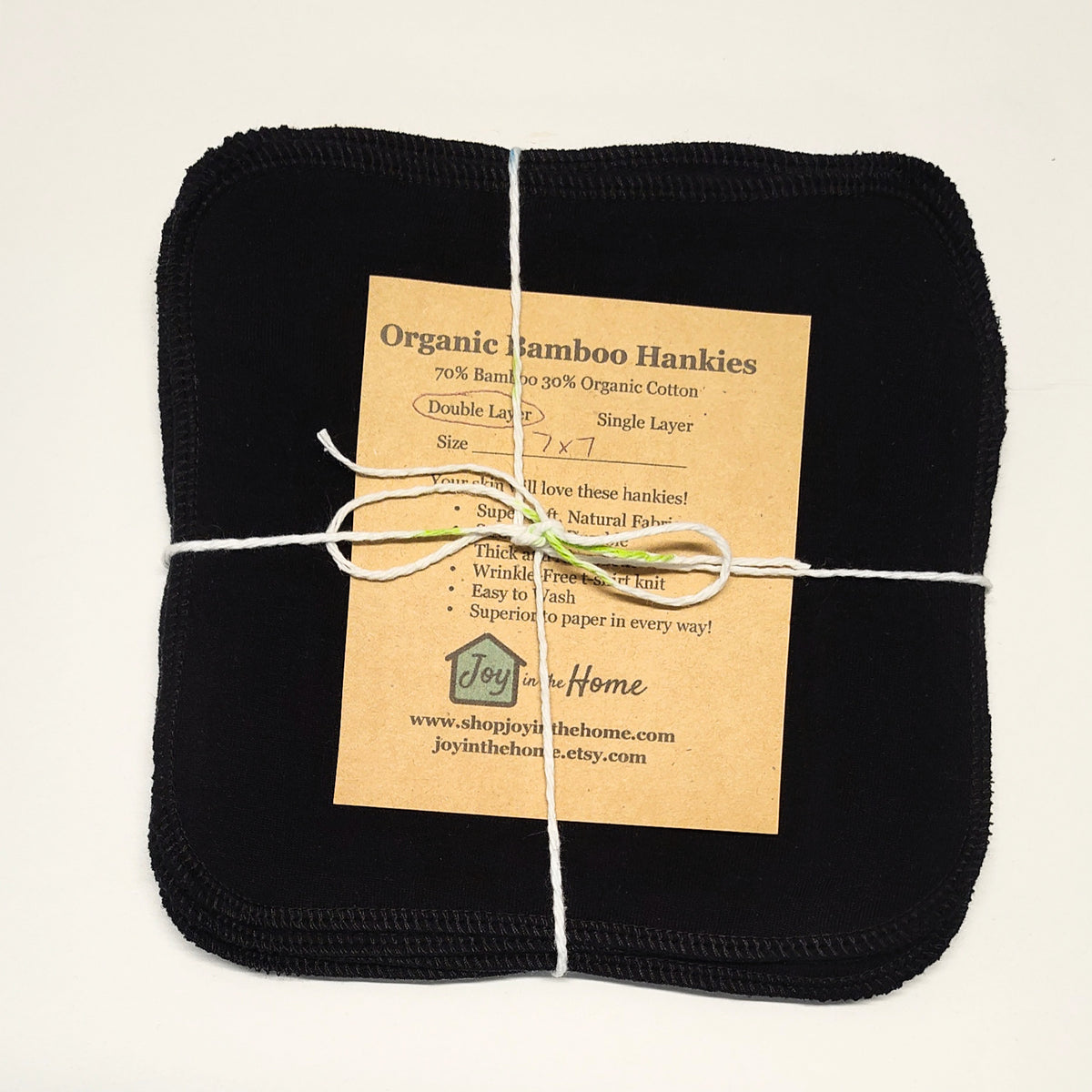 Black Organic Bamboo Hankies - 2-ply t-shirt knit
