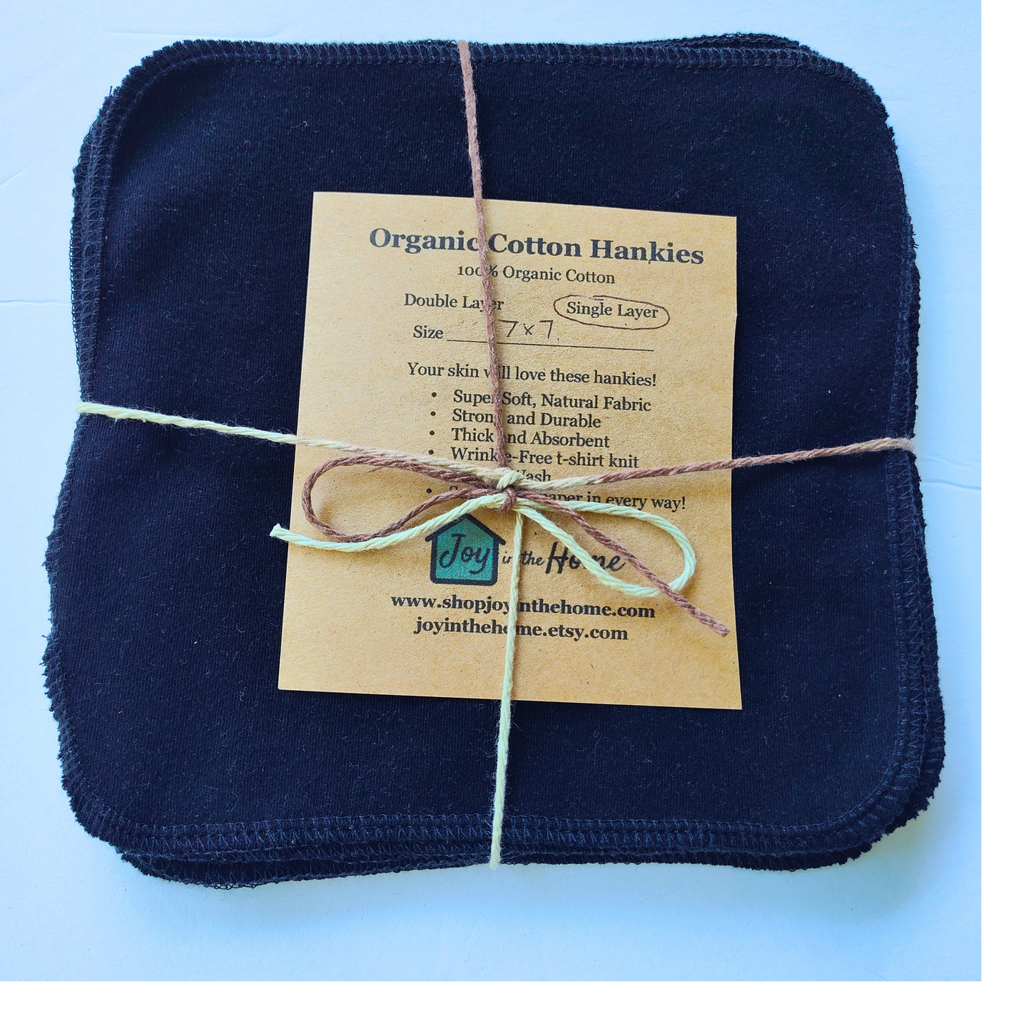 Organic Cotton Hankies, Black, Single Ply