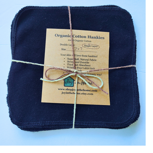 Organic Cotton Hankies, Black, Single Ply