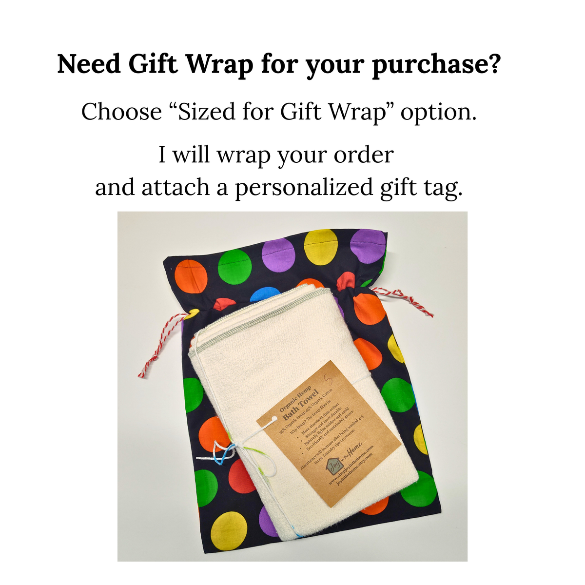 Cotton Gift Bag - Rainbow Dots on Black
