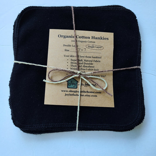Organic Cotton Hankies, Black, Single Ply