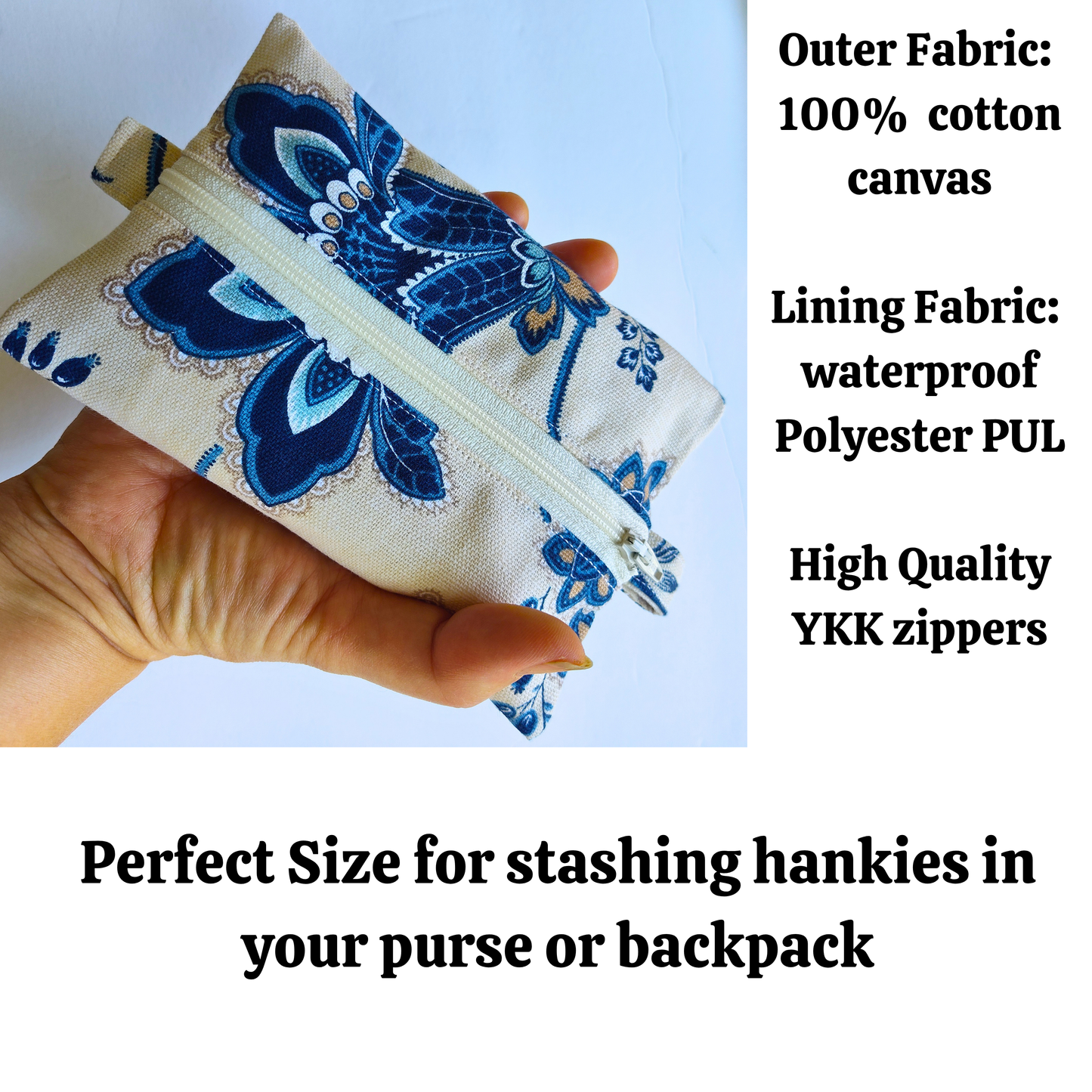 Travel Hanky Pouch - Blue Flowers