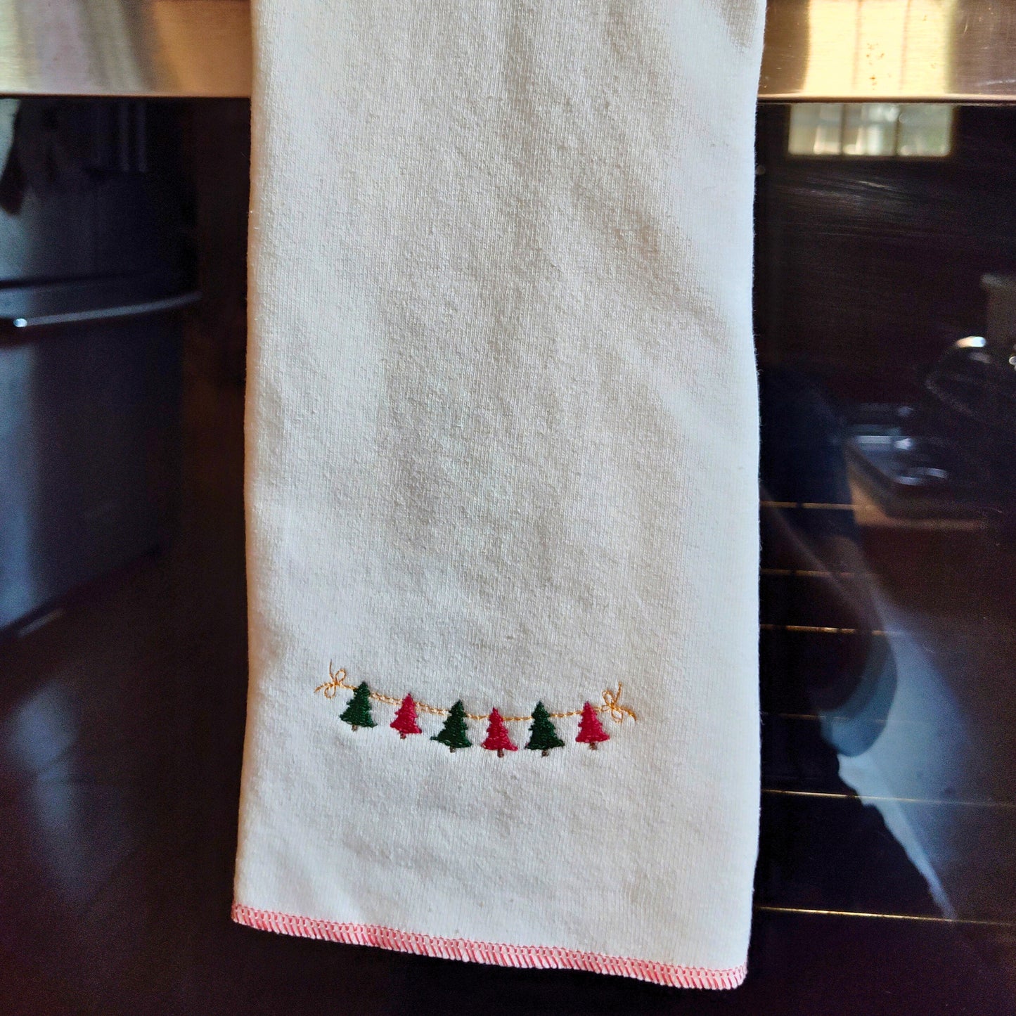 Quick-dry Hemp Dish Towel - Christmas Trees - Personalized Embroidery - Organic Hemp Cotton - Super Absorbent - Tea Towel - 15x25 inches