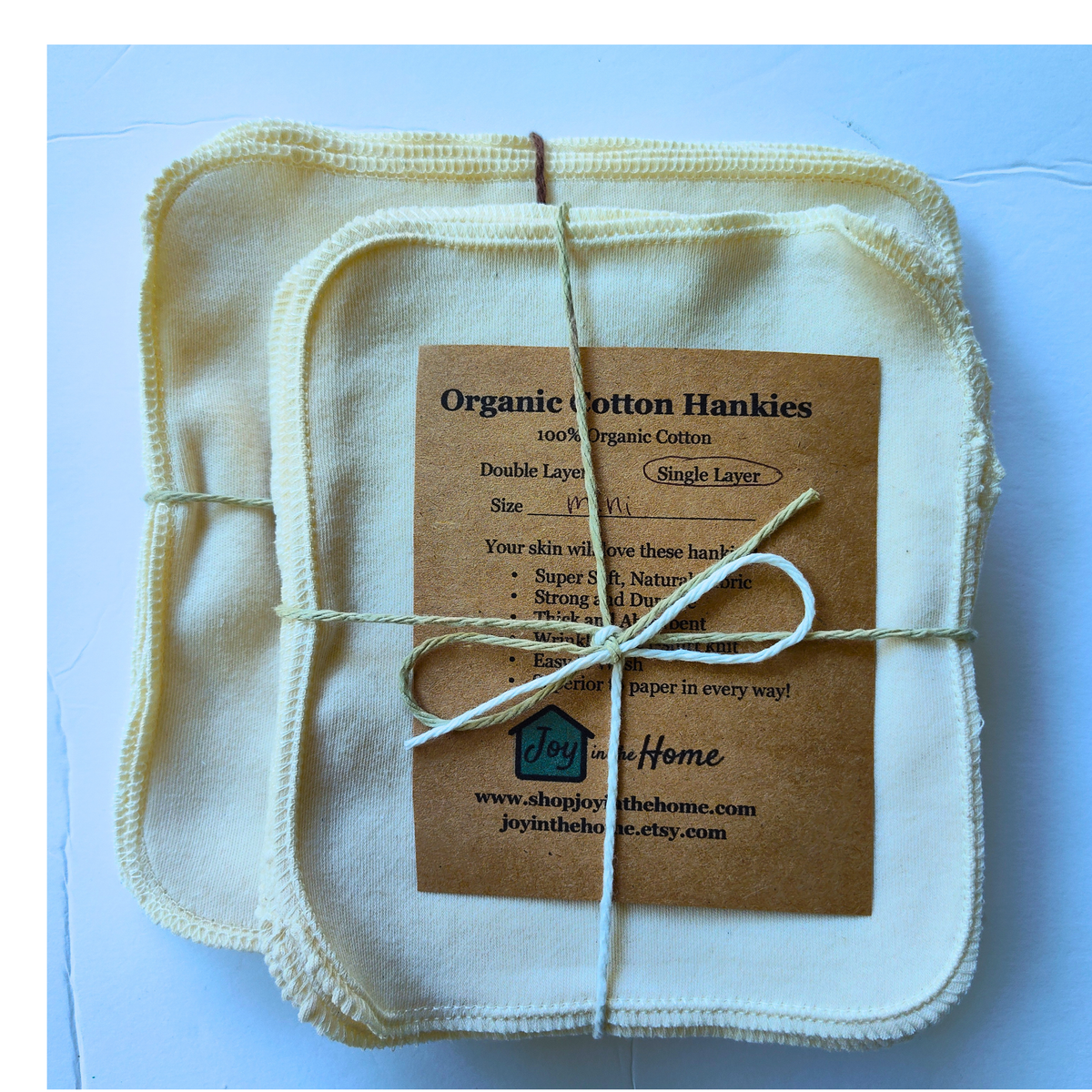 Soft Organic Cotton Hankies, single ply