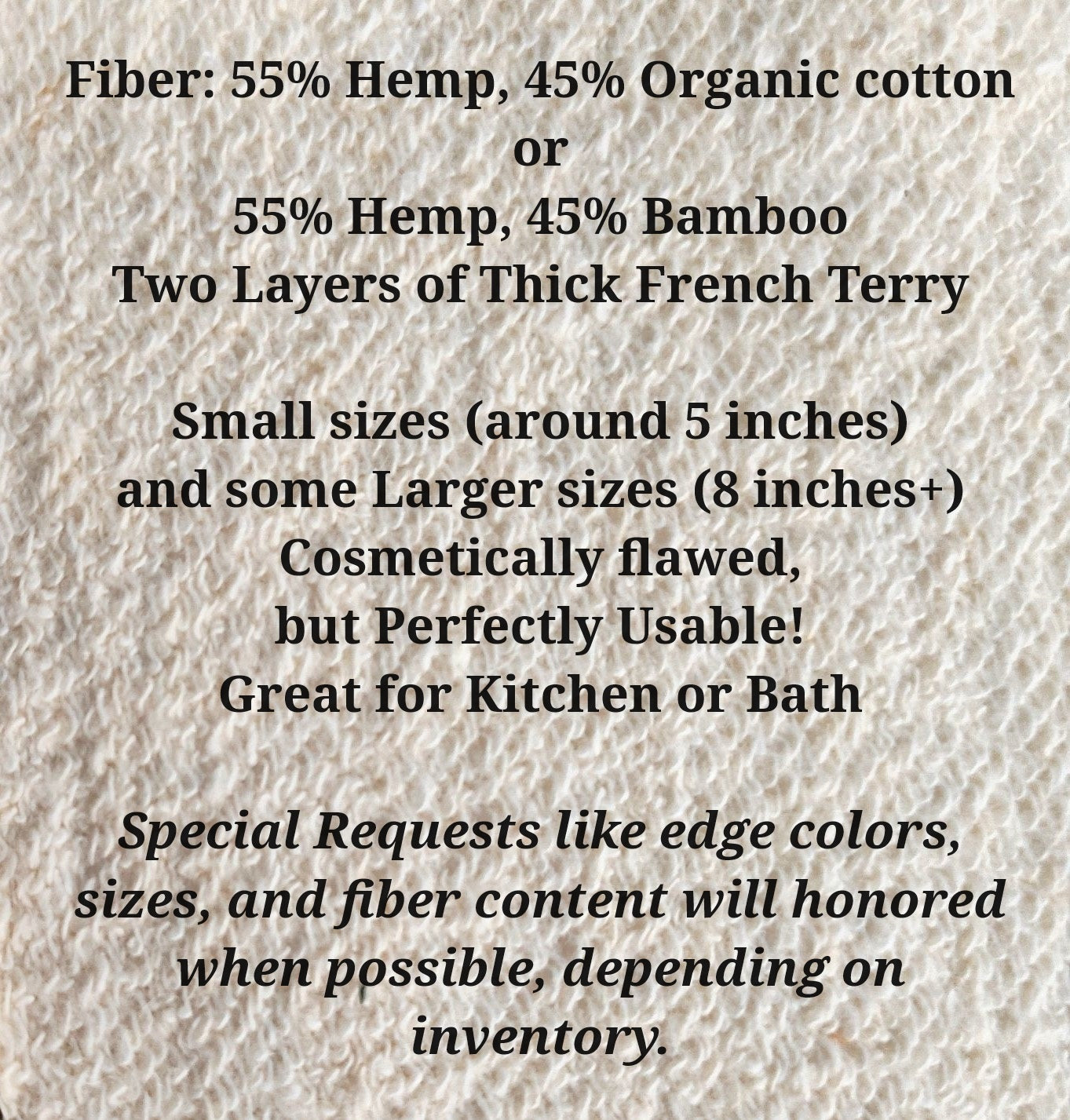 Grab Bag Hemp Wash Cloths - Set of 6 Hemp Dish Cloths - Discounted Seconds