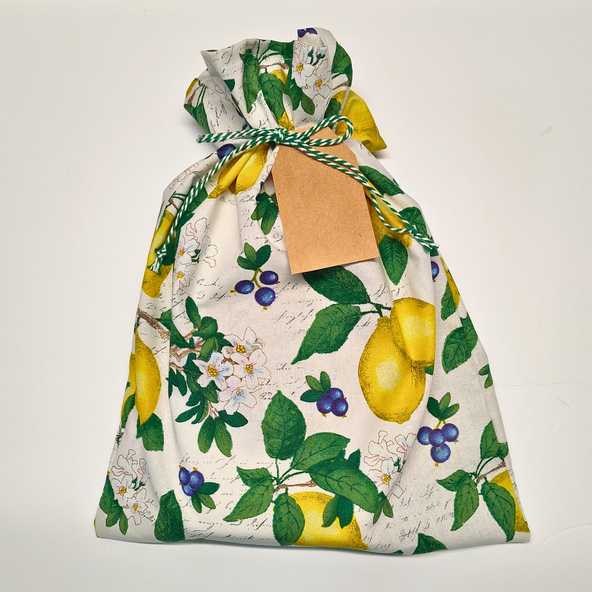 Cotton Gift Bag - Lemons and Bluberries