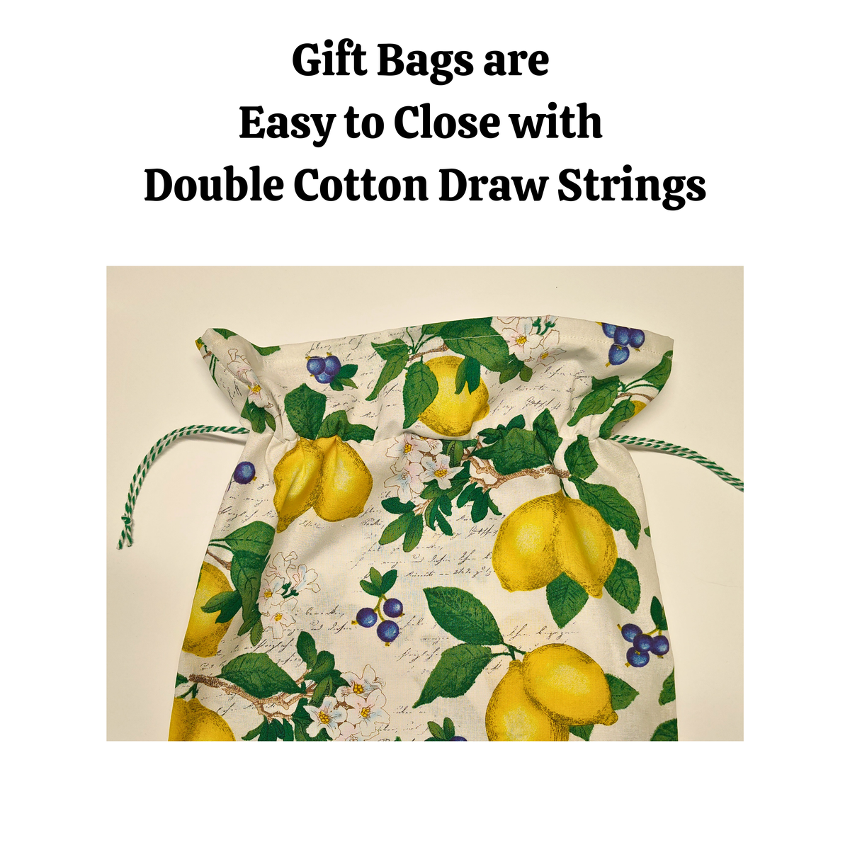 Cotton Gift Bag - Lemons and Bluberries