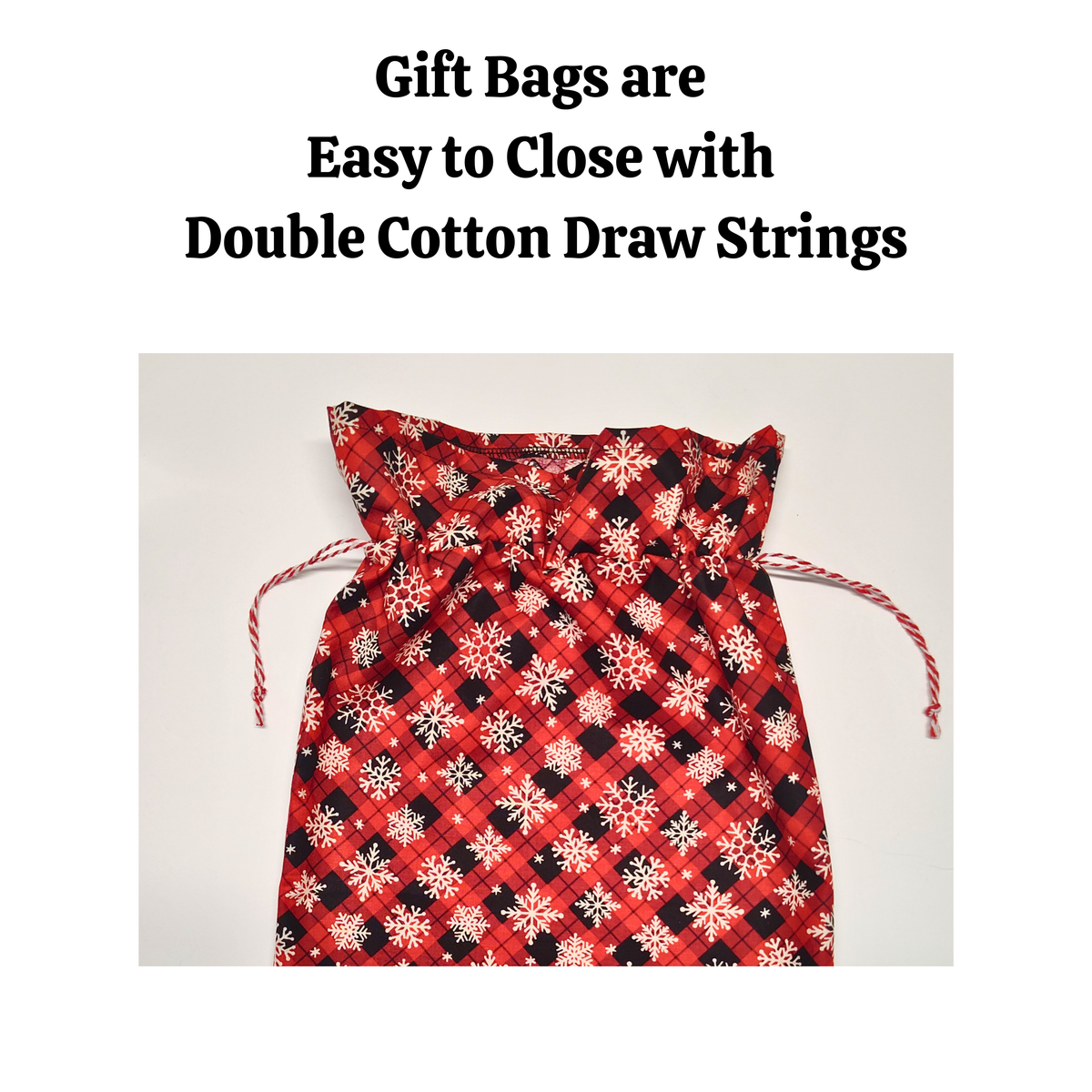 Cotton Gift Bag - Red Plaid Snowflakes