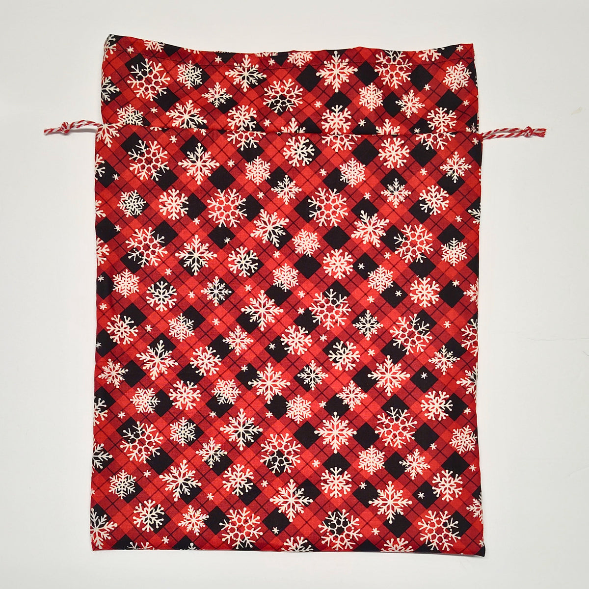 Cotton Gift Bag - Red Plaid Snowflakes