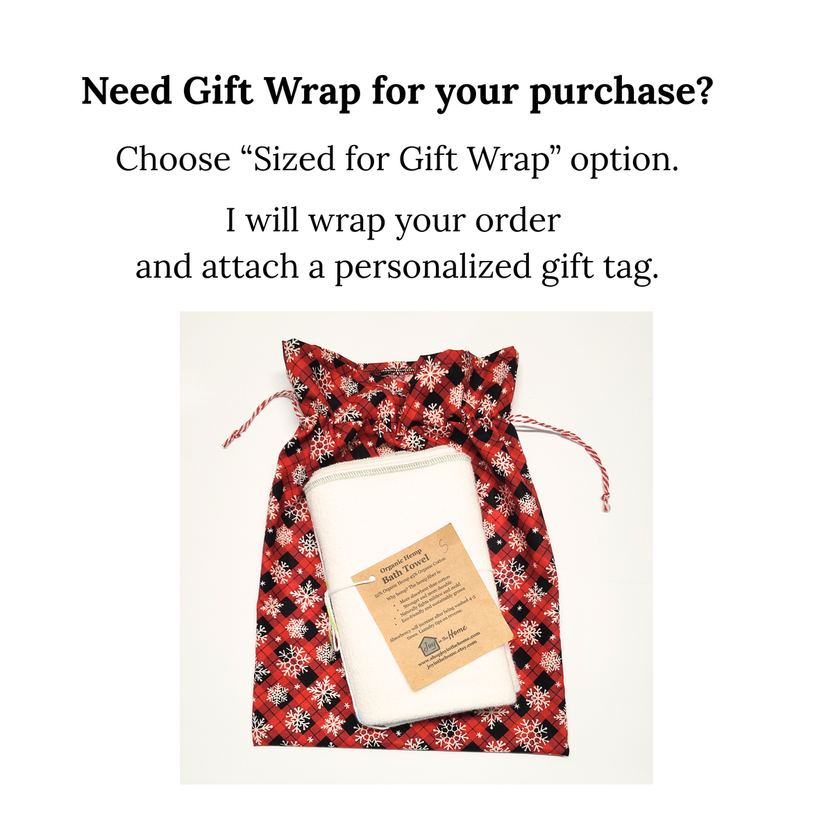Cotton Gift Bag - Red Plaid Snowflakes