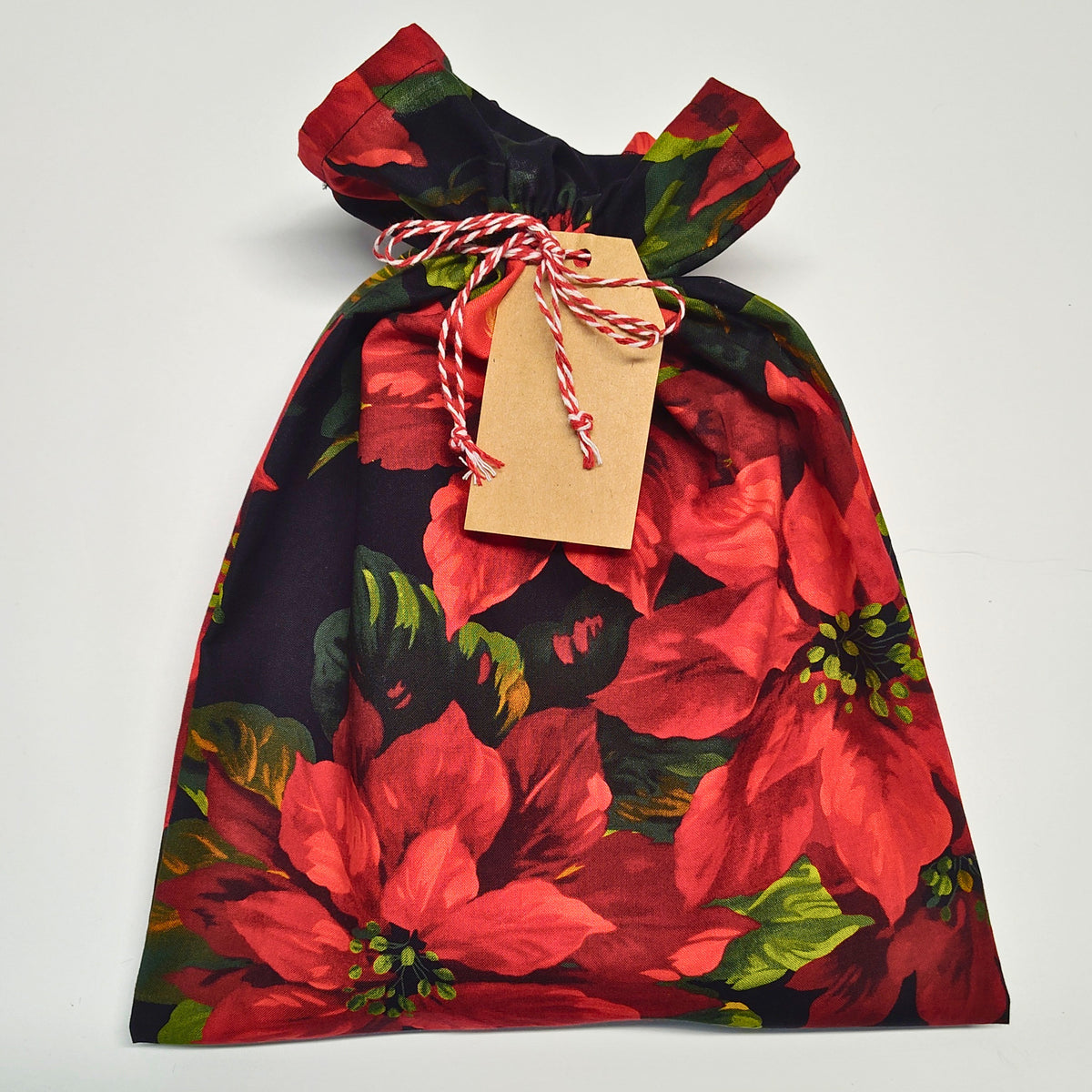 Cotton Gift Bag - Poinsettias