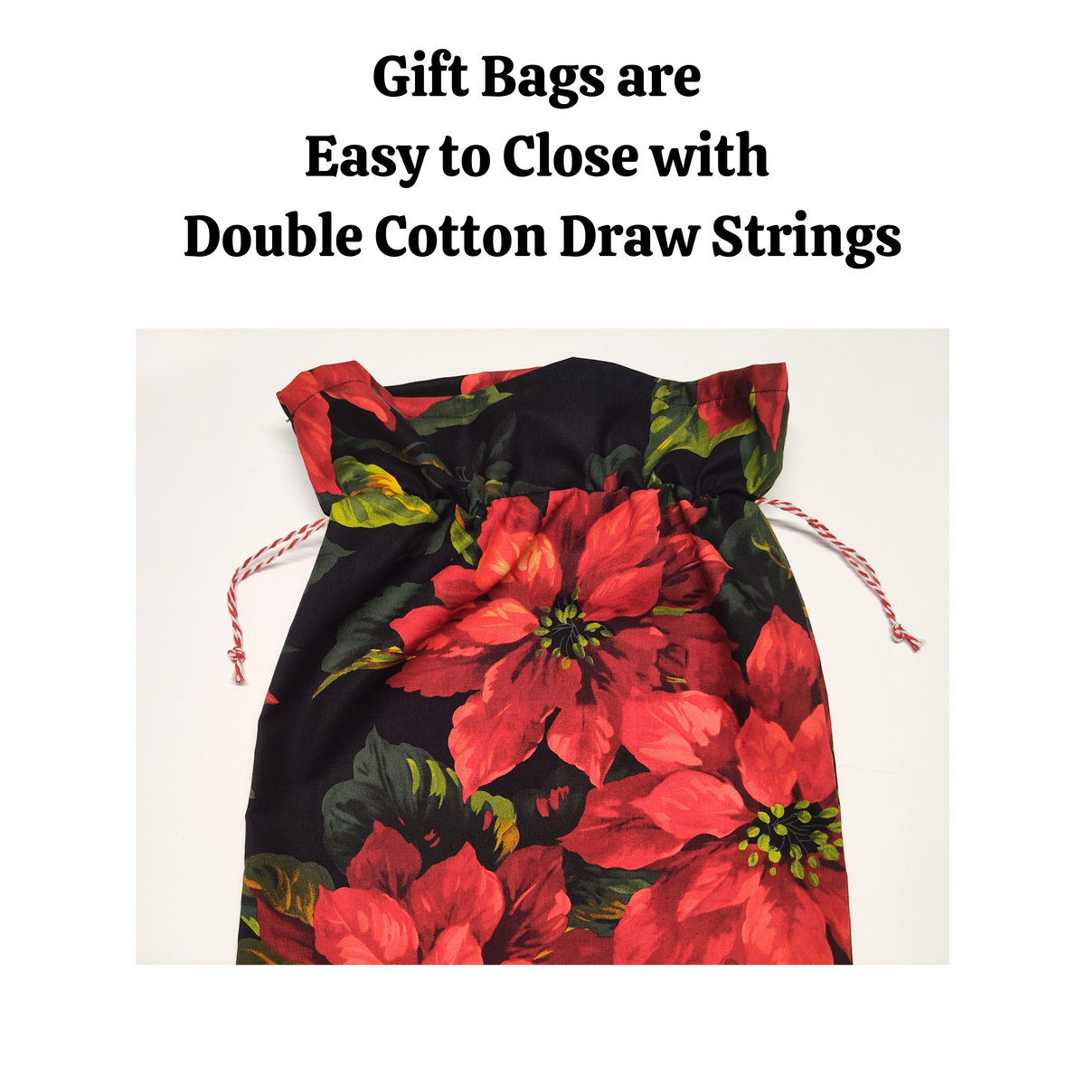 Cotton Gift Bag - Poinsettias