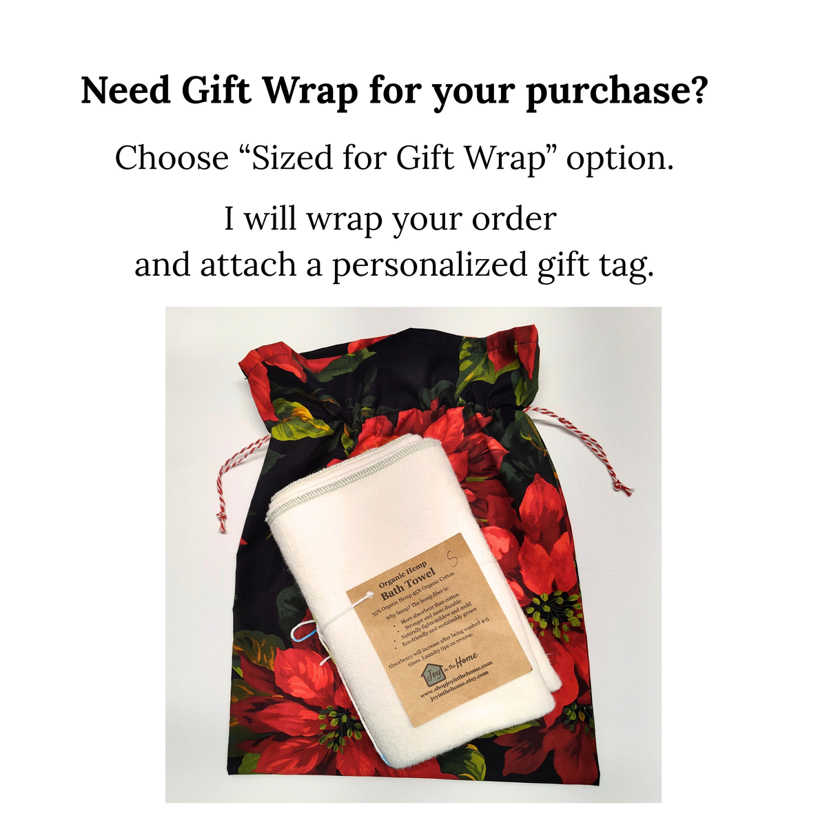 Cotton Gift Bag - Poinsettias