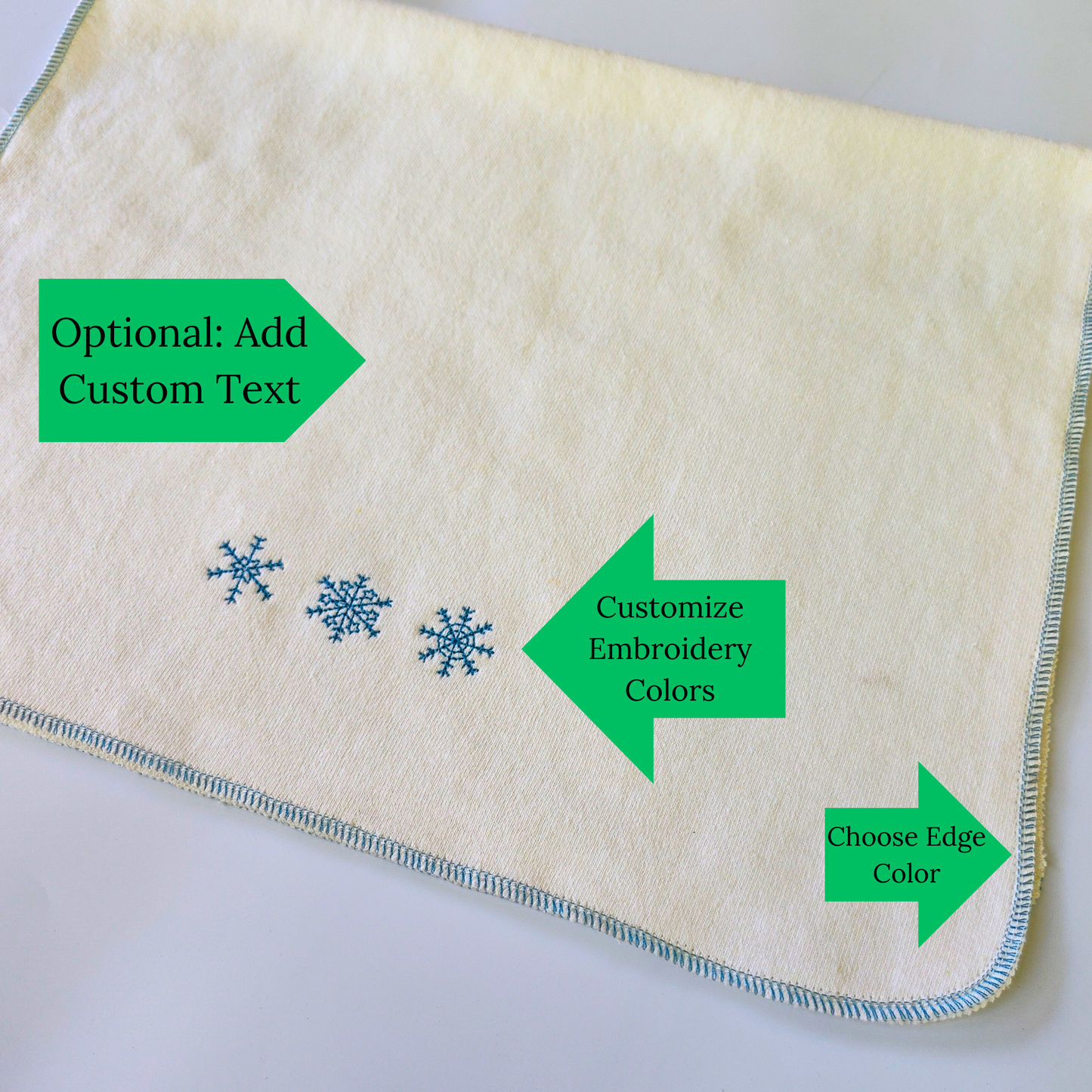 Quick-dry Hemp Dish Towel - Snowflakes - Personalized Embroidery - Organic Hemp Cotton - Super Absorbent - Tea Towel - 15x25 inches