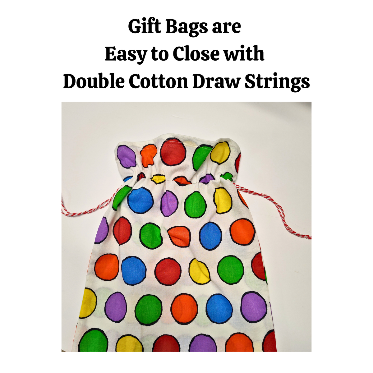 Cotton Gift Bag - Rainbow Dots on White