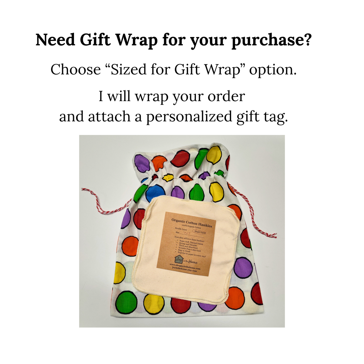 Cotton Gift Bag - Rainbow Dots on White