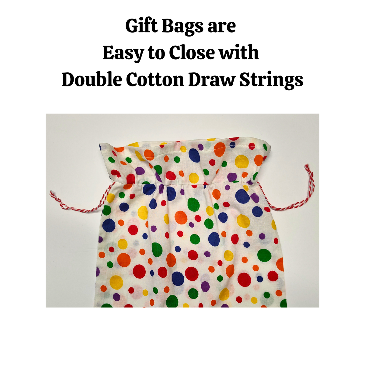 Cotton Gift Bag - Small Rainbow Dots on White