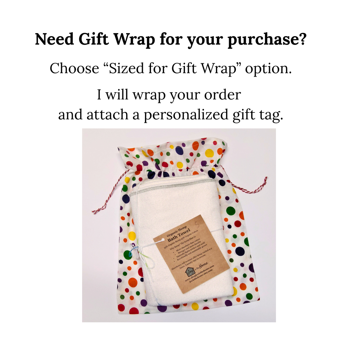 Cotton Gift Bag - Small Rainbow Dots on White